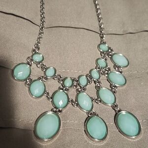Elegant Silver and Aqua Statement Necklace